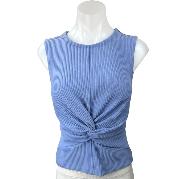 Club Monaco Blue Ribbed Knit Twist Front Stretch Sleeveless Tank Top Size S - Picture 1 of 5